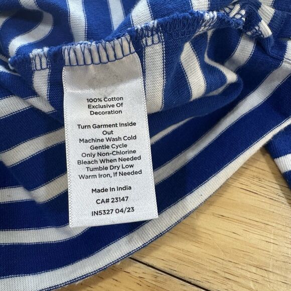 Talbots Stripe Blue Top Nautical Embroidered Frenchie 100% Cotton Preppy Small - Picture 11 of 11
